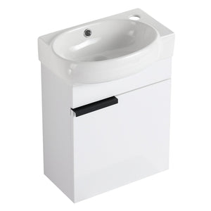 English Elm Soft Close Wall Mounted Bathroom Vanity with Ceramic Vessel Sink and Storage Rack W999S00487