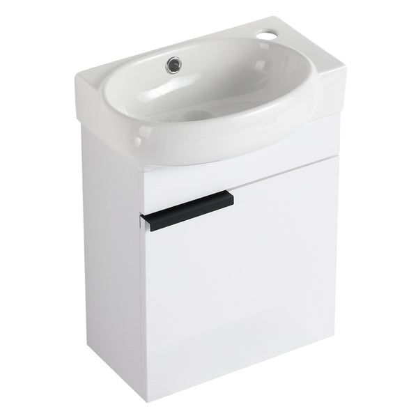 English Elm Soft Close Wall Mounted Bathroom Vanity with Ceramic Vessel Sink and Storage Rack W999S00487