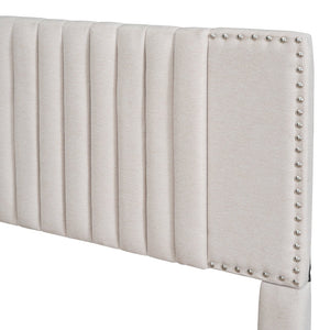 English Elm Queen Upholstered Platform Bed with Classic Headboard, 2 Storage Drawers & Large Twin Trundle for Extra Sleep Space and Durable Slat Support Beige SF000015AAA