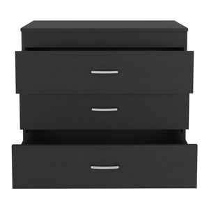 English Elm Three Drawer Dresser Lial with Durable Particle Board, Metal Hardware, Wengue Finish, Sleek Design Black B092122972