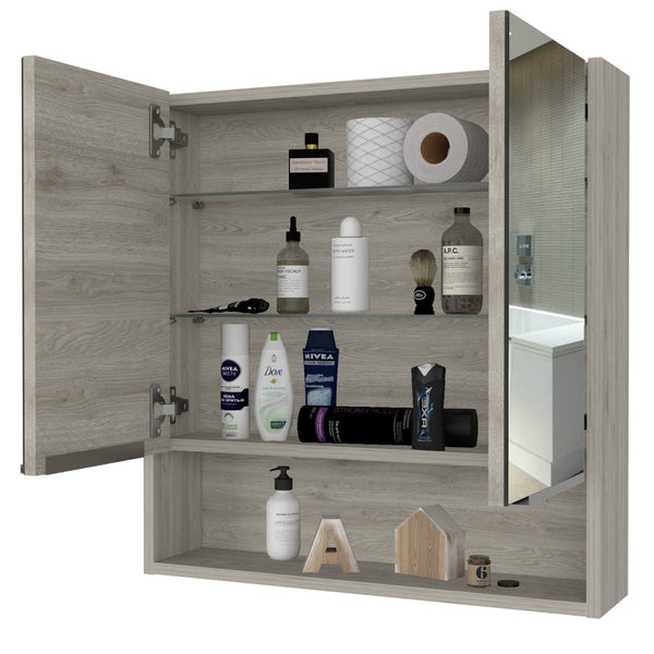 English Elm Medicine Cabinet With Mirror - Elegant Light Gray Finish, 3 Adjustable Shelves & Space-Saving Design B092122971