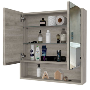 English Elm Medicine Cabinet With Mirror Lexington,Three Internal Shelves, Light Gray Finish