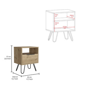 English Elm Nightstand Skyoner - Mid-Century Modern Design With Light Oak Finish, Hairpin Legs & Ample Storage B092123076