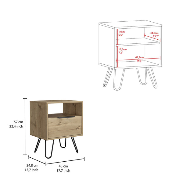 English Elm Nightstand Skyoner - Mid-Century Modern Design With Light Oak Finish, Hairpin Legs & Ample Storage B092123076