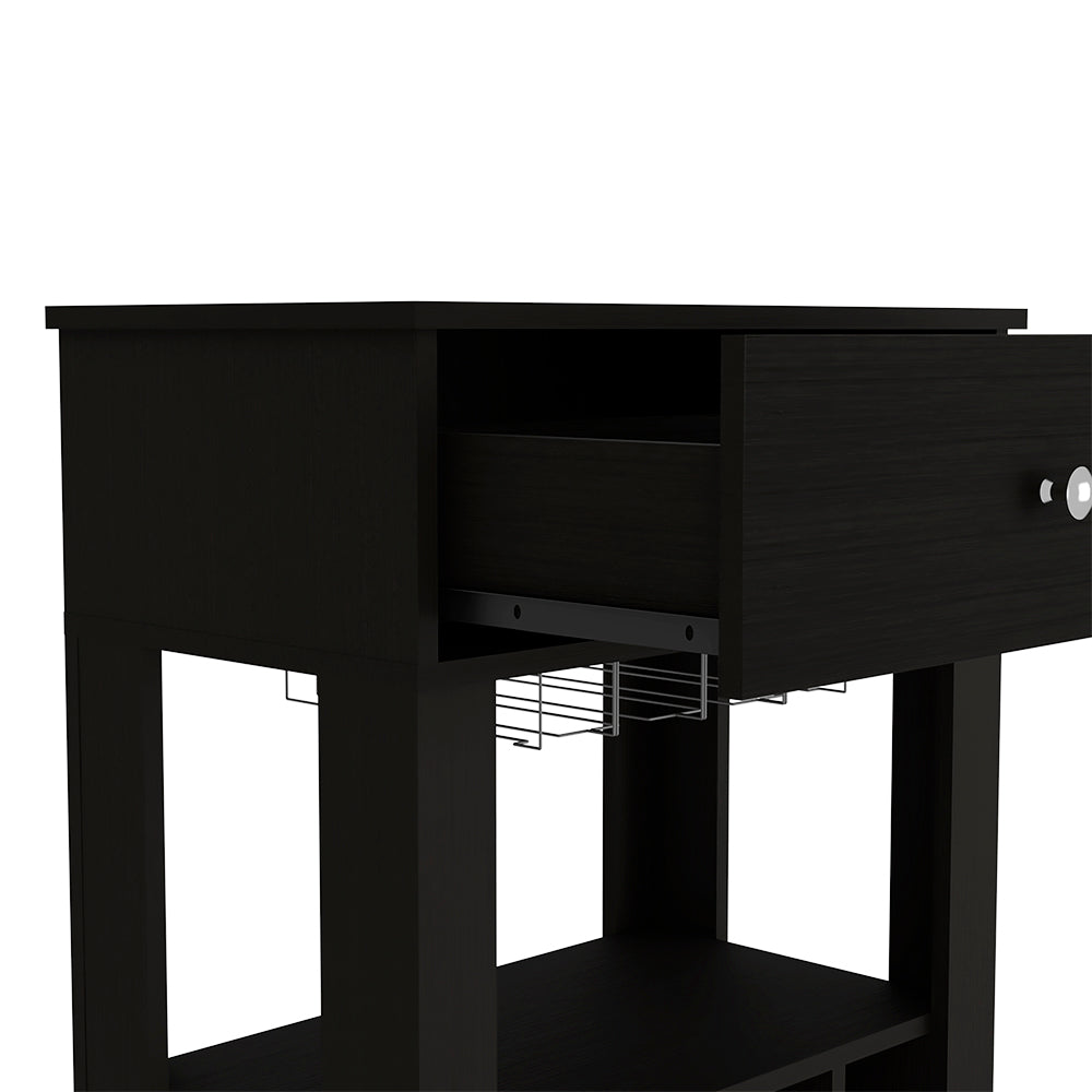 English Elm Bar Cart Bayamon - Stylish Black Wenge Finish With 12 Wine Cubbies & Open Shelf For Entertaining! B092122808