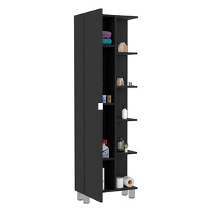 English Elm Corner Cabinet Womppi Black Wengue Finish — Space-Saving 5 Open Shelves + Single Door Storage, Durable B092123060