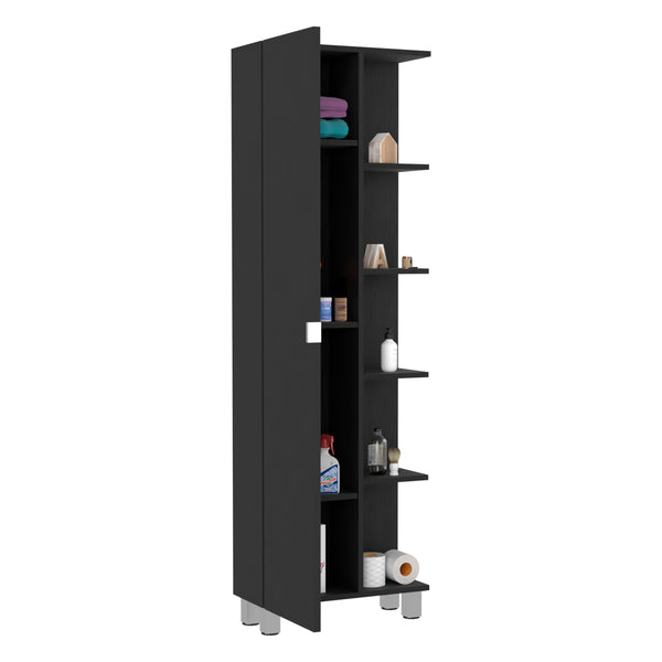 English Elm Corner Cabinet Womppi Black Wengue Finish — Space-Saving 5 Open Shelves + Single Door Storage, Durable B092123060