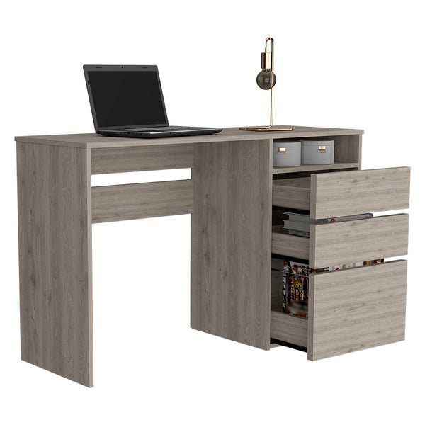 English Elm Computer Desk San Diego - Sleek Light Gray Finish With Storage Drawers And Open Shelf For Home Office B092123069