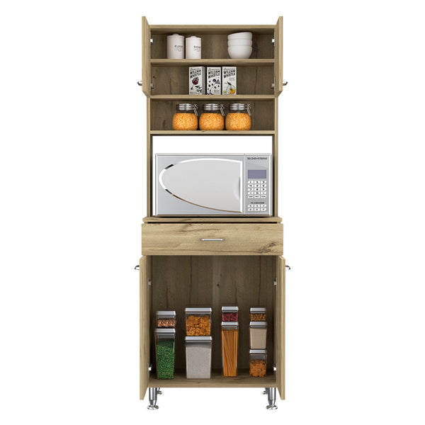 English Elm Pantry Piacenza multifunctional kitchen cabinet with microwave space, drawer, shelves for organized storage Light Oak B092123091