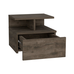 English Elm Floating Nightstand Flopini wall-mounted bedside table with drawer, space-saving shelf, durable design Dark Brown B092123163