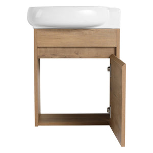 English Elm Soft Close Wall Mounted Bathroom Vanity with Ceramic Vessel Sink and Storage Rack W999S00488