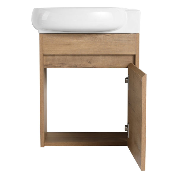 English Elm Soft Close Wall Mounted Bathroom Vanity with Ceramic Vessel Sink and Storage Rack W999S00488