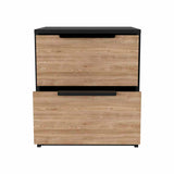 English Elm Nightstand Cervants, Two Drawers, Metal Handle, Black Wengue / Pine Finish