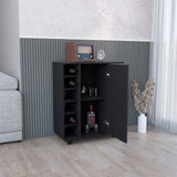 Bar Cart With Six-Wine Cubbies Cabot, Two-Side Storage Shelves and Casters, Black Wengue Finish