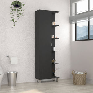 English Elm Corner Cabinet Womppi Black Wengue Finish — Space-Saving 5 Open Shelves + Single Door Storage, Durable B092123060