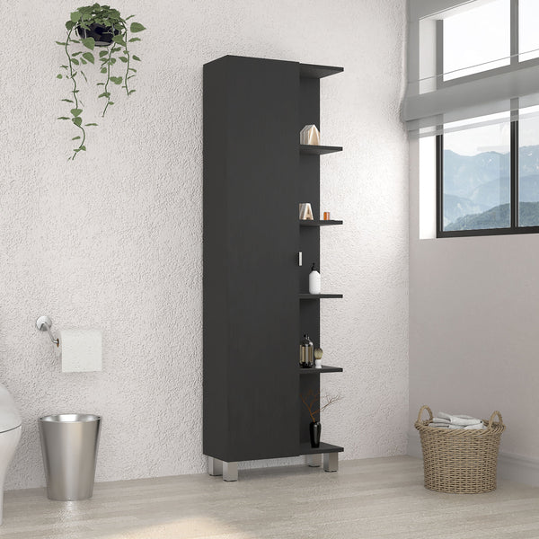 English Elm Corner Cabinet Womppi Black Wengue Finish — Space-Saving 5 Open Shelves + Single Door Storage, Durable B092123060