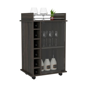 English Elm Bar Cart Baltimore - Stylish Carbon Espresso Finish With 6 Wine Cubbies For Chic Entertaining B092122863