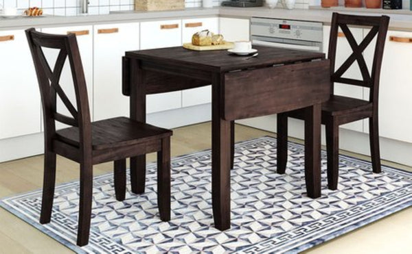 English Elm Topmax Drop Leaf Wood Breakfast Nook Table Set with X Back Chairs for Two Espresso N717S000164P