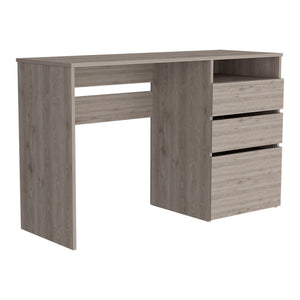 English Elm Computer Desk San Diego - Sleek Light Gray Finish With Storage Drawers And Open Shelf For Home Office B092123069