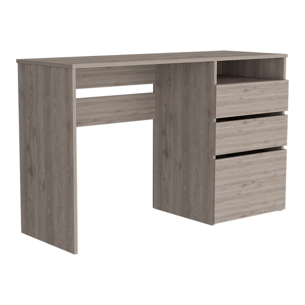 English Elm Computer Desk San Diego - Sleek Light Gray Finish With Storage Drawers And Open Shelf For Home Office B092123069