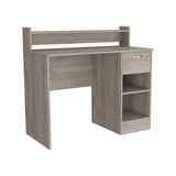 English Elm Computer Desk Delmar With Open Storage Shelves and Single Drawer, Light Gray Finish