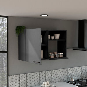 English Elm Kitchen Burwood Wall Cabinet with Two Doors & Shelves, Durable Particle Board, Easy Assemble, Compact Storage Black B092123128