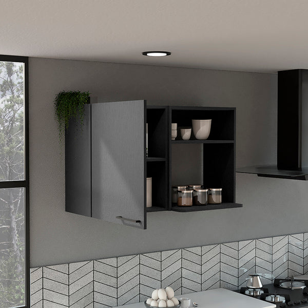 English Elm Kitchen Burwood Wall Cabinet with Two Doors & Shelves, Durable Particle Board, Easy Assemble, Compact Storage Black B092123128