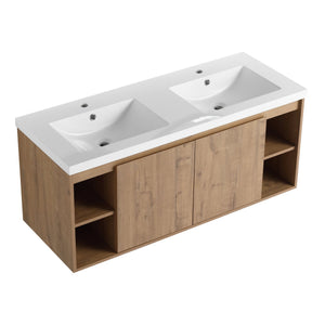 English Elm 48" Wall-Mounted Bathroom Vanity With Double Sinks, Soft-Close Doors, Eco-Friendly Design & Storage W999S00106