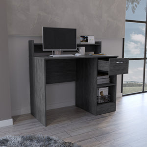 English Elm Computer Desk Delmar - Stylish Smokey Oak Finish With Open Shelves & Hidden Drawer For Organizing B092123156