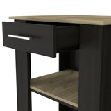 English Elm Kitchen Island 23 Inches Dozza With Single Drawer and Two-Tier Shelves, Black Wengue / Light Oak Finish