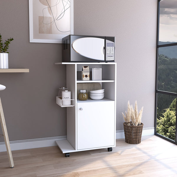 English Elm Kitchen Cart Kryot - Mobile Storage Solution With White Finish, Microwave Countertop & Casters B092122968