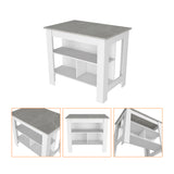 English Elm Kitchen Island Dozza, Three Shelves, White / Ibiza Marble Color Finish