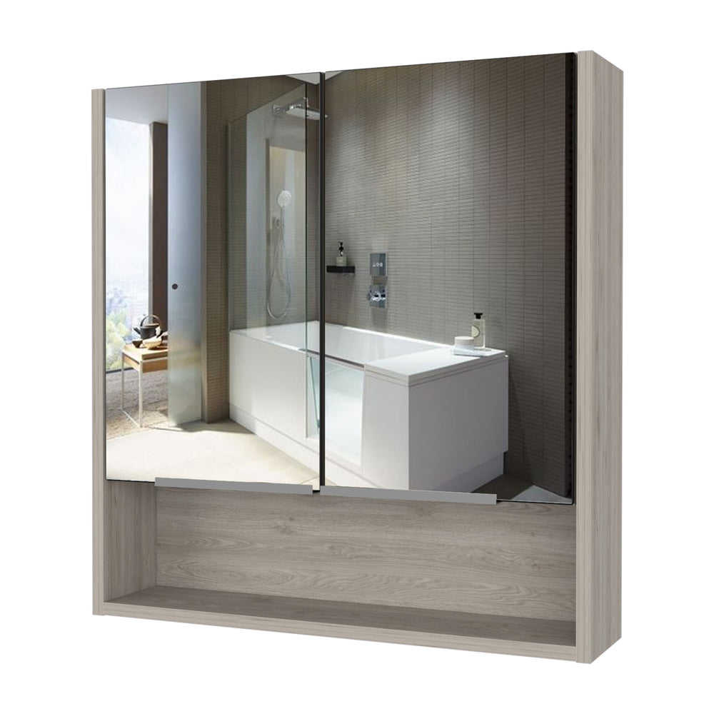 English Elm Medicine Cabinet With Mirror - Elegant Light Gray Finish, 3 Adjustable Shelves & Space-Saving Design B092122971