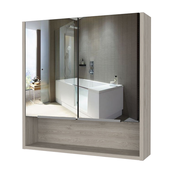 English Elm Medicine Cabinet With Mirror - Elegant Light Gray Finish, 3 Adjustable Shelves & Space-Saving Design B092122971