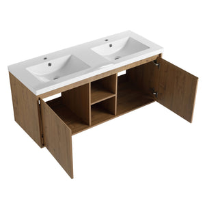 English Elm 48" Wall Mounted Bathroom Vanity With Double Sink, Soft-Close Doors, Modern Design & Storage Solutions W999S00105