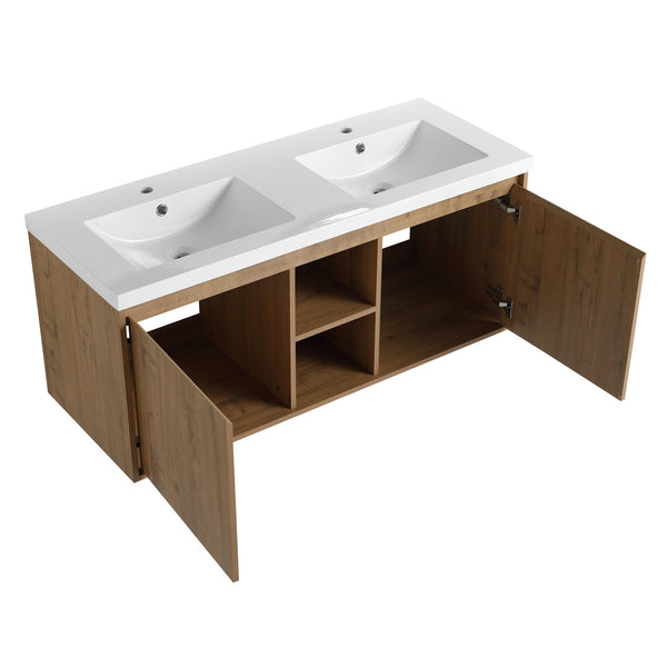 English Elm 48" Wall Mounted Bathroom Vanity With Double Sink, Soft-Close Doors, Modern Design & Storage Solutions W999S00105