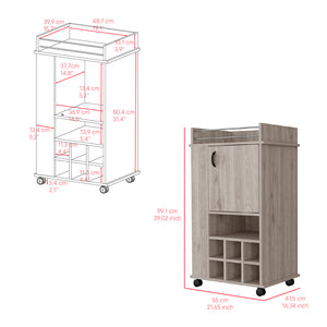 English Elm Bar Cart Reese with Smooth Casters, Six Wine Cubbies, Single Cabinet & Spacious Cocktail Surface Light Gray B092123144