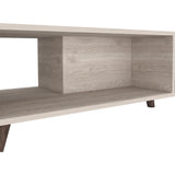 English Elm Coffee Table Plex, Two Open Shelves, Four Legs, Light Gray Finish