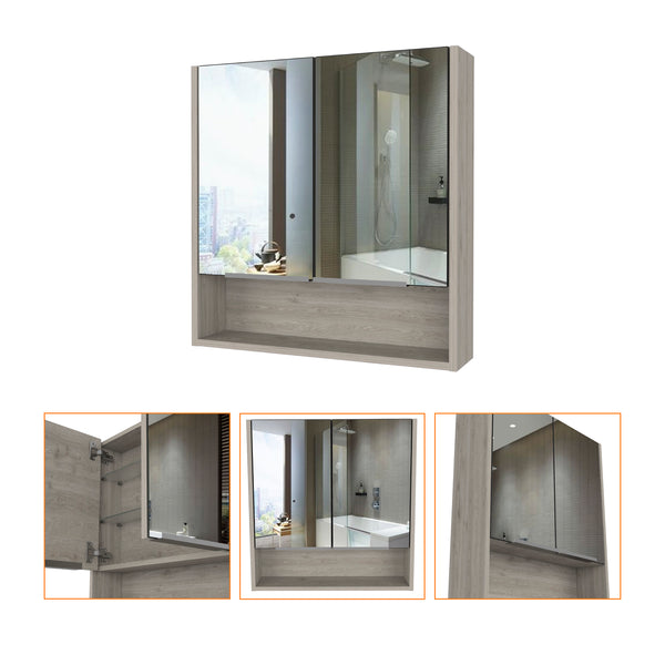 English Elm Medicine Cabinet With Mirror - Elegant Light Gray Finish, 3 Adjustable Shelves & Space-Saving Design B092122971