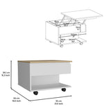 English Elm Lift Top Coffee Table Mercuri, Casters, White / Light Oak Finish