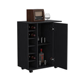 English Elm Bar Cart With Six-Wine Cubbies Cabot, Two-Side Storage Shelves and Casters, Black Wengue Finish