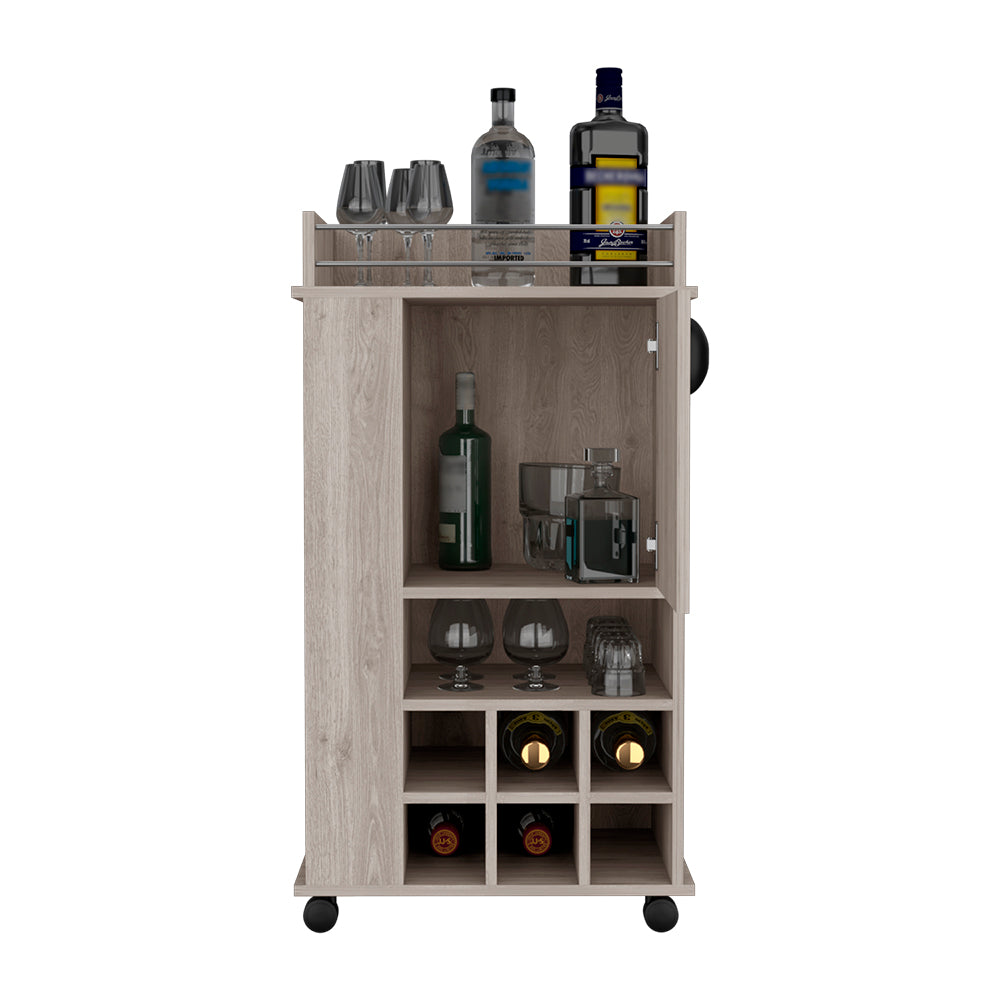 English Elm Bar Cart Reese with Smooth Casters, Six Wine Cubbies, Single Cabinet & Spacious Cocktail Surface Light Gray B092123144