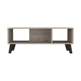 English Elm Coffee Table Plex, Two Open Shelves, Four Legs, Light Gray Finish