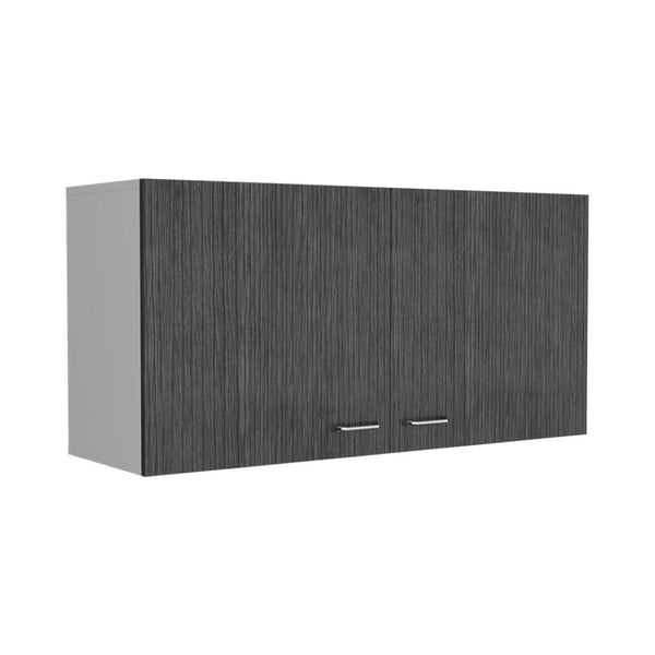 English Elm Wall Cabinet - Modern Two-Shelf Double Door Storage In White & Smokey Oak Finish For Any Room B092123090-GIGA