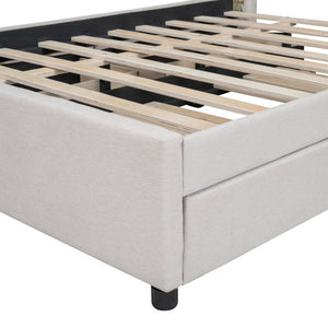 English Elm Full Upholstered Platform Bed with Two Drawers and Twin Trundle, Classic Padded Headboard, Storage-Friendly Design for Small Bedrooms and Guests Beige SF000014AAA