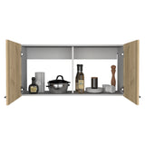 English Elm Wall Cabinet Toran, Two Shelves, Double Door, White / Light Oak Finish