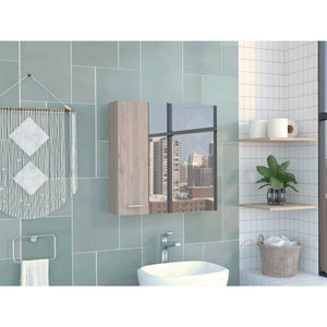 English Elm Medicine Cabinet Prague - Stylish Light Gray Wall-Mounted Storage With 4 Shelves & Mirror Door B092123055