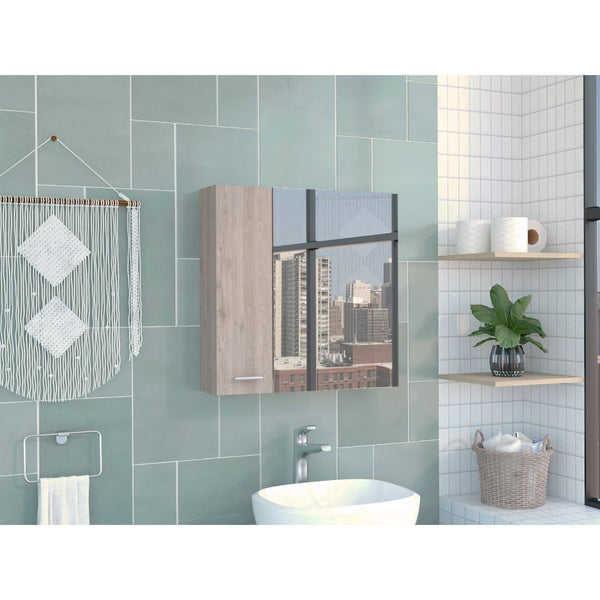 English Elm Medicine Cabinet Prague - Stylish Light Gray Wall-Mounted Storage With 4 Shelves & Mirror Door B092123055