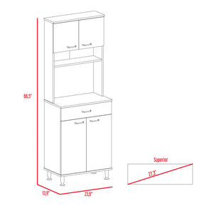 English Elm Pantry Piacenza multifunctional kitchen cabinet with microwave space, drawer, shelves for organized storage White B092123039