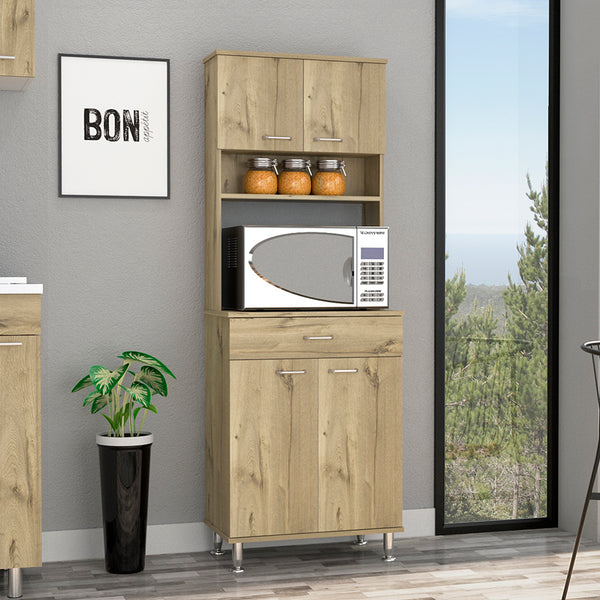 English Elm Pantry Piacenza multifunctional kitchen cabinet with microwave space, drawer, shelves for organized storage Light Oak B092123091
